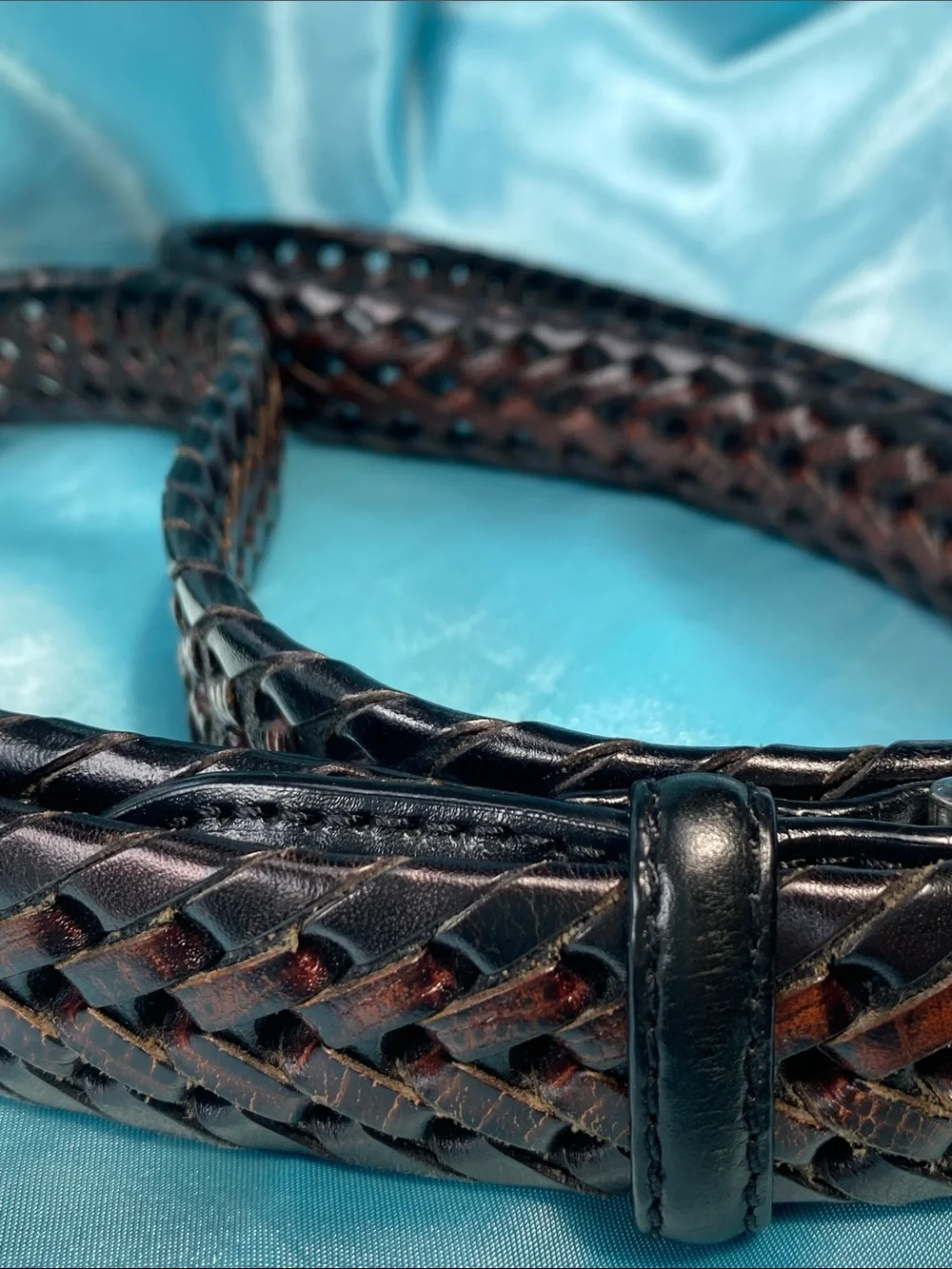 Vintage Brighton Woven Leather Men’s Belt Dark Brown
